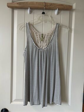 West Kei Black & White Striped Tank with Crochet Lace Back